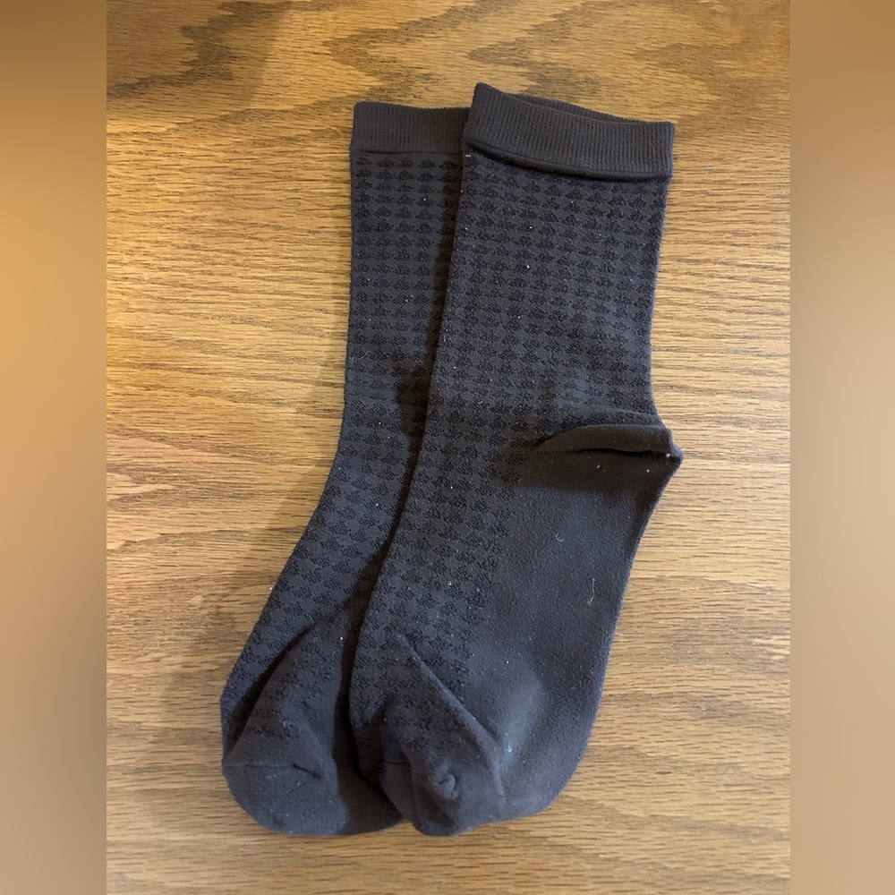 MACY’S | Dark Brown Patterned Dress Socks in a nylon or tight-like material